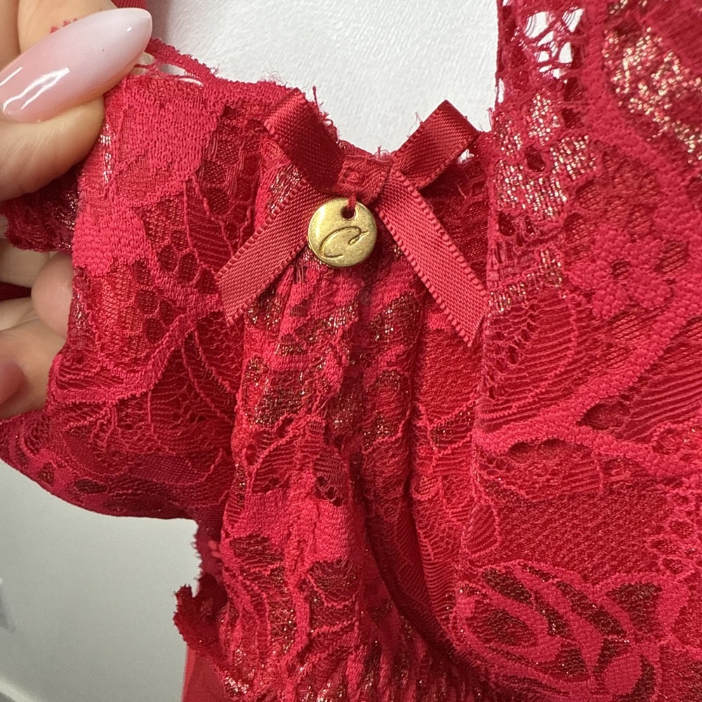 Cacique Lingerie Set 42DDD Red Sexy Baby Doll Nightie Gown G String‎ Plus NEW - Picture 3 of 13